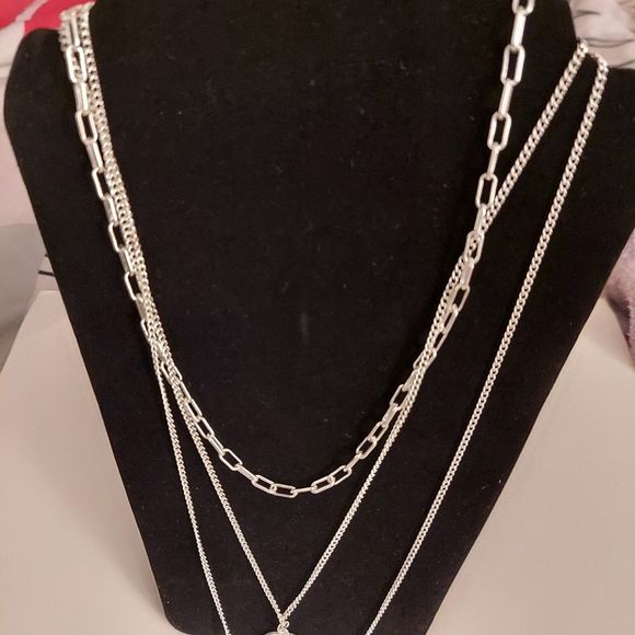 Silver tone Layered Look Necklace with Coins - Picture 2 of 7